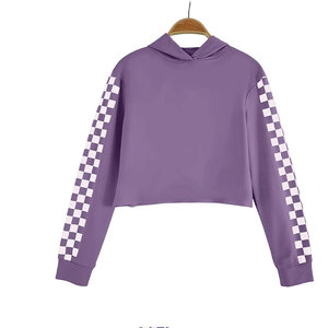 Ensemble de survêtement pour filles, violet, à capuche, manches longues, motif à carreaux, coupe ample décontractée, vêtements d'automne, 2 pièces, impression personnalisée, survêtements pour enfants - Product Image 3