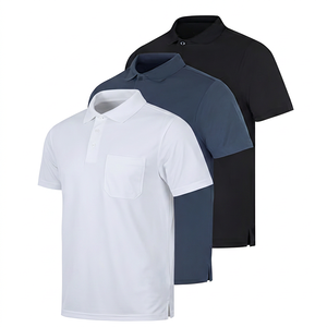 Polo de Manga Corta para Hombre, Color Sólido, con Bolsillo, Casual, Tejido Popelín, Corte Regular, Azul Marino, Negro - Product Image 3