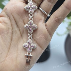 925 Silver Luxury Rhodium Plated Marquise Pink Color Stone Clover <b>Infinity</b> VVS Moissanite Flower Link Box Clasps Gift <b>Bracelet</b> - Product Image 4