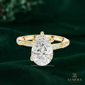 Anillos de oro clásicos con diamantes para compromiso, boda o aniversario, corte pera, oro macizo, corte redondo brillante, joyería fina especial para mujer - Product Image 2