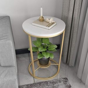 <b>White</b> Gold Double Layer Metal Coffee <b>Table</b> Modern Storage <b>Side</b> <b>Table</b> for Living Room Bedroom Bathroom Decor - Product Image 6