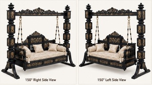 Jhula en teck massif fait main pour intérieur, sculptée à la main, pliable, avec support en bois massif artisanal - Product Image 3