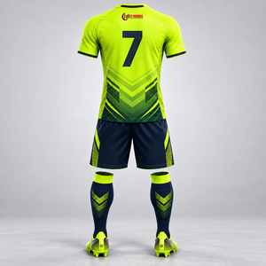 Men's Soccer Kit Set <b>Neon</b> Green Navy Blue Sublimated Geometric Print Breathable Polyester Short Sleeve Jersey Shorts Socks - Product Image 3