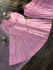 Vestido Anarkali Salwar Kameez de Georgette Rosa con Bordado de Hilo, Manga Larga, para Bodas y Fiestas, para Mujer - Product Image 4
