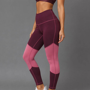 High Waisted Full Length Yoga <b>Leggings</b> Color Blocked Contrast Stitch Spandex Polyester Four-Way Stretch Pants - Product Image 5