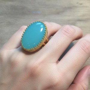 Natural Turquoise <b>Statement</b> <b>Ring</b> 925 Sterling Silver 14K Gold Plated Oval Gemstone Boho Vintage December Birthstone <b>Ring</b> - Product Image 4