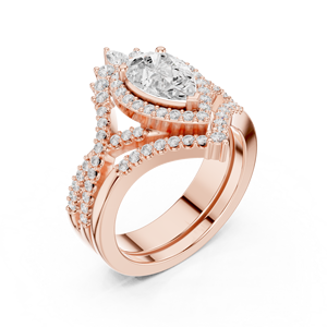 Anillo de Oro Rosa de 10K con Diamante Cultivado en Laboratorio, Corte Lágrima Real, Halo Imperial, Corona de Pera, Estilo Vintage, para Mujer, Estilo Étnico, 3.68ct - Product Image 2