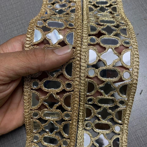 Encaje de poliéster 100% europeo, de lujo, elegante, tradicional, con bordado, cordón, espejo indio, trabajo Zari, hecho a mano, sexy, floral. - Product Image 1