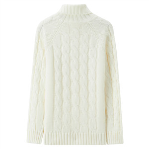 Pull col roulé épais en maille torsadée pour homme, couleur crème, pull chaud d'hiver, tricot thermique, coupe ajustée décontractée - Product Image 2