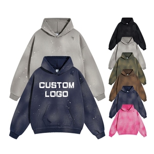 เสื้อฮู้ดดี้ผู้ชายแบบซิป 450 กรัม สำหรับฤดูหนาว สั่งทำขายส่ง ลายพิมพ์ดิจิตอลแบบสาดสี ฉีกขาดสไตล์วินเทจแนวสตรีท ยูนิเซ็กส์ - Product Image 2