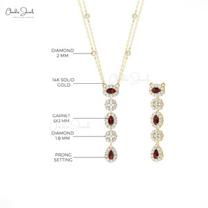 Collier Lariat Tendance en Or Massif 14 carats avec Grenat et Diamant Naturels Sertis à Griffes 5x3mm, Fait Main, Longue Chaîne pour Femme - Product Image 5