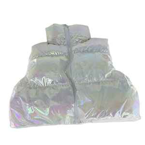 <b>Women's</b> Holographic <b>Long</b> Puffer Vest Iridescent Shiny Bubble <b>Gilet</b> Lightweight Winter Warm Sleeveless Fashion Streetwear Hooded - Product Image 1