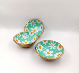 Bol de service en bois naturel de haute qualité avec motif imprimé en émail, décoration d'intérieur, pour salades et desserts, au meilleur prix - Product Image 1