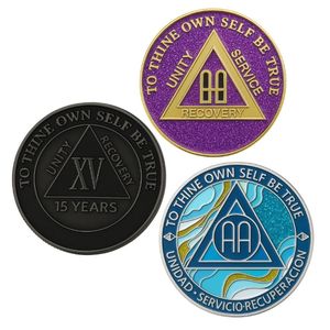 Regalos de recuerdo para años de recuperación: Monedas de sobriedad, medallones AA y fichas personalizados de metal chapado en oro, esmaltados y grabados, para aniversario. - Product Image 6