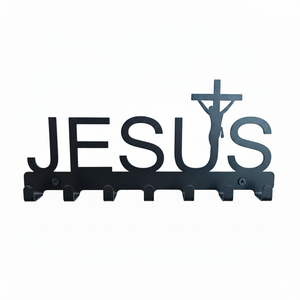 <b>Black</b> Metal Jesus Wall <b>Hook</b> Wall Mounted Key Holder 5 <b>Hook</b> Organizer for Entryway Bedroom Home - Product Image 1