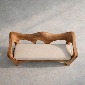 Banco de Madera Maciza Hecho a Mano con Respaldo Escultural para Sala de Estar, Marca Luxali, Diseño Moderno, Ecológico, Duradero, Relleno de Esponja y Lana - Product Image 4