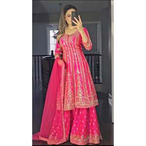 Top de fiesta de diseñador para mujer-Conjunto Plazzo y Dupatta Top elegante con bufanda envolvente a juego - Product Image 1
