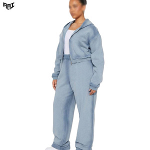 Women Cropped Hooded <b>Jacket</b> Oversized Zip Up And Relaxed Pant Streetwear Collection Heavyweight 350 GSM Cotton Women's Hoodies - Product Image 1