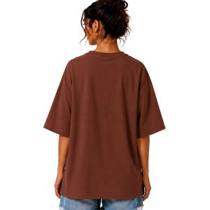 เสื้อยืดโอเวอร์ไซส์สีน้ำตาลช็อกโกแลตสำหรับผู้หญิง พิมพ์ลายดอกชบาสีสันสดใส เสื้อยืดลำลองผ้าฝ้ายสำหรับฤดูร้อน รับผลิตแบบ OEM ODM - Product Image 2