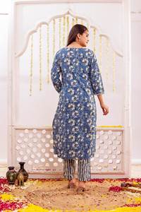 Ensemble ethnique d'été en pur coton pour femmes – Ensemble Kurti et pantalon élégant fait main pour tenue décontractée et formelle - Product Image 2