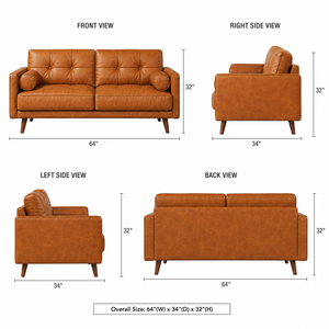 Sofá de Cuero Genuino de Lujo, Estilo Moderno de Mediados de Siglo, con Patas de Madera Sólida y Cojines Acolchados para Sala de Estar, Apartamento u Hotel - Product Image 2