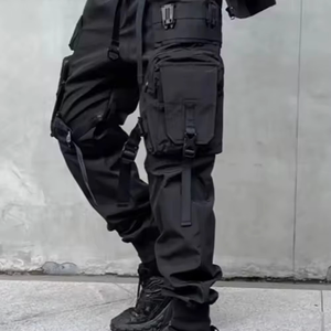New <b>Denim</b> Cotton <b>Joggers</b> Cargo Pants for <b>Men</b> Casual Hip Hop Pocket Sweatpants Streetwear Light Wash Techwear Ribbons - Product Image 2