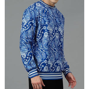 Sweat-shirt à col rond en molleton de coton noir à motif cachemire pour femme, manches longues, logo personnalisé, respirant, séchage rapide - Product Image 3