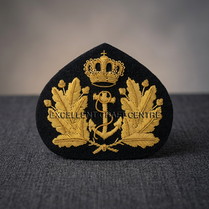Custom High Quality Lace Embroidered 3D Cap Badge with Anchor and Laurel Wreath <b>Sew</b>-On Fabric Patch for Uniform Garment - Product Image 5