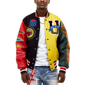 Chaqueta Varsity de Béisbol de Invierno Transpirable con Cuello Alto y Mangas de Cuero de Dos Colores con Bordado de Logotipo Personalizado de Alta Calidad - Product Image 3