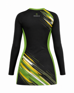 Vestido de Netball Personalizado en Negro, Verde, Amarillo y Blanco para Mujer, Uniforme de Equipo de Manga Larga, Ropa Deportiva de Secado Rápido y Alto Rendimiento - Product Image 3