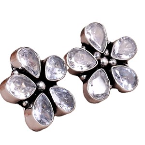 Pendientes de botón con engaste de circonita en forma de flor, estilo bohemio vintage, chapados en plata antigua, joyería de moda para mujer, para compromiso - Product Image 1