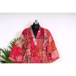 Kimono vintage en coton de luxe, imprimé floral, Kantha, robe légère et respirante pour femmes, patchwork, pour les vacances d'hiver - Product Image 4