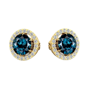 Topaze bleue de Londres de luxe et clous en diamant véritable en or jaune massif 18 carats - Product Image 1