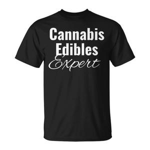 Camiseta Cannabis Edibles Expert Negra Unisex para Adultos con Cuello Redondo y Manga Corta Promocional - Product Image 1