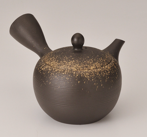 Yamaki Ikai Japanese Modern Reusable Ceramic <b>Teapot</b>-Fusen Black Round Thousand-Tier Gold-Blown with Lid Handmade Party Teeware - Product Image 1