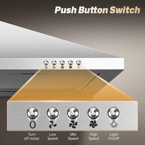 Cappa aspirante da parete da 36 pollici con 450 CFM, convertibile canalizzata/senza condotto, in acciaio inossidabile, per forno, con struttura in alluminio - Product Image 6