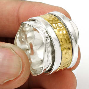 Bagues tournantes martelées en argent sterling 925 de haute qualité, nouveau design tendance, bijoux bohèmes, article cadeau très vendu, vente en gros - Product Image 3