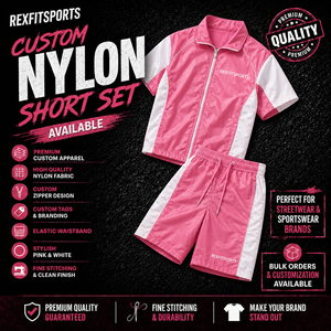 REXFIT SPORTS 2026 Custom Pink <b>White</b> Nylon Short Set Women’s <b>Zip</b>-<b>Up</b> Short Sleeve Jacket and Drawstring Shorts Sportswear - Product Image 1