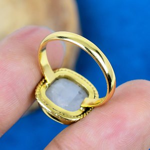 Natural Rainbow Moonstone Cushion Shape Gemstone <b>Ring</b> 18k Gold Micron Over 925 Sterling Silver - Product Image 3