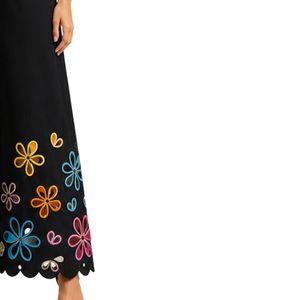 Pantalones Palazzo Negros de Pierna Ancha con Bordado Floral para Mujer, Cintura Alta, Algodón, Casuales, Personalizados OEM - Product Image 3
