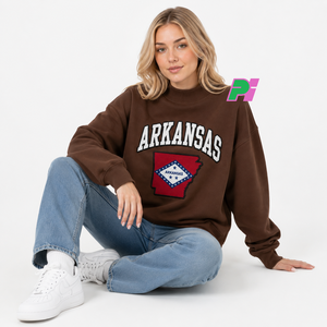 Sweat-shirt oversize à col montant pour femme avec broderie de la carte de l'État d'Arkansas, en polaire, pour l'automne - Product Image 5