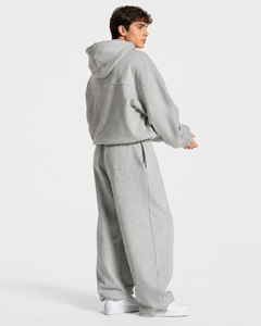 Ensemble de survêtement pour homme en molleton de coton respirant de qualité supérieure, gris clair avec détails contrastants, coupe oversize, 2 pièces - Product Image 2