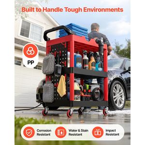 Chariot utilitaire robuste à 3 niveaux, capacité de 300 lb, roues pivotantes à 360 degrés avec freins, chariot de service roulant en plastique pour la cuisine - Product Image 6