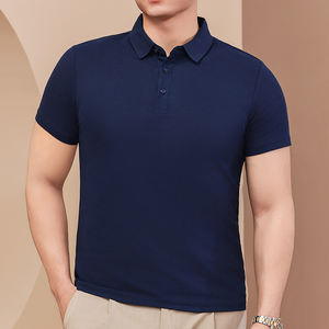 Polo de golf de punto de manga corta para hombre, liso, con logotipo bordado naranja-amarillo y cuello tipo solapa naranja-amarillo - Product Image 4