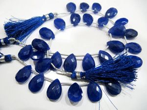 Collier de perles de saphir bleu en forme de poire, facettées, 8 pouces de long - Product Image 2