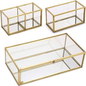 โบราณกระจกทองไลฟ์สไตล์เครื่องประดับและกล่องเก็บในแก้วและกระจก20X20X8,5ซม. - Product Image 5