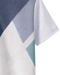 Polo de manga corta para hombre, personalizado por el fabricante, con media cremallera, en bloques de color azul marino, azul claro, blanco y verde azulado, tejido informal, OEM. - Product Image 5