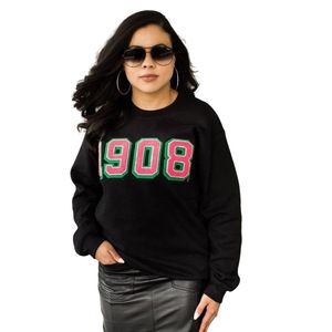 Sweat-shirt noir unisexe 1908 à col rond avec motif numérique en chenille, coton premium, élégant, confortable, vêtement décontracté - Product Image 6