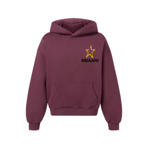 MBAANI <b>Burgundy</b> Hooded Sweatshirt Unisex Oversized Cotton French Terry Pocket Design Casual Autumn Wear - Product Image 1
