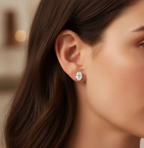 925 Sterling <b>Silver</b> Oval Moissanite <b>Stud</b> Earrings VVS Diamond Solitaire Earrings Classic Minimalist Unisex Jewelry - Product Image 2